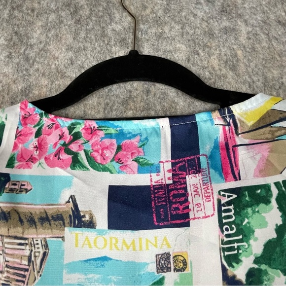 Talbots Postcard-Print Sleeveless Whimsical Fun Colorful Tank Top Shell - Sz XS - Picture 10 of 15